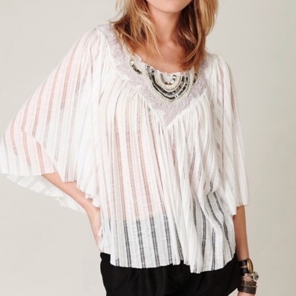 FREE PEOPLE STAR GAZER LILY PONCHO WHITE SIZE L - Picture 1 of 16
